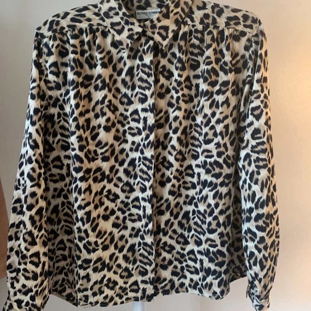 Alfred Dunner 16 Petite Leopard Print Button-Up Blouse - Black & Beige
